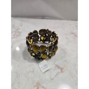 New Lia Sophia Stretch Bracelet Green Cut Crystals Abalone Stones Copper